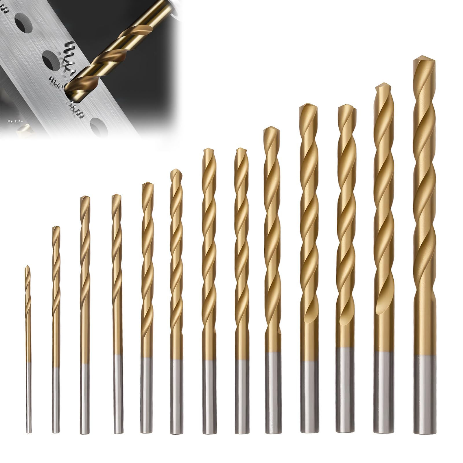 13pcs Metal Drill Bits Hss Cobalt Steel M35 Metric High Speed Steel Twist Drill Bit Set Straight Shank 1.5 to 6.5mm Extremely Heat Resistant for Stainless Cast Iron Plastic Drilling Tool Wood