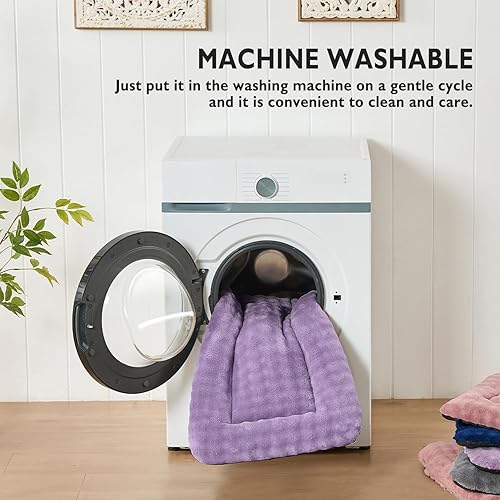 Miniatura 7 de Tapete de cama para mascotas, para gatos y perros pequeños, lavable y suave para mascotas, tapete para dormir con patrón de burbujas 3D, morado