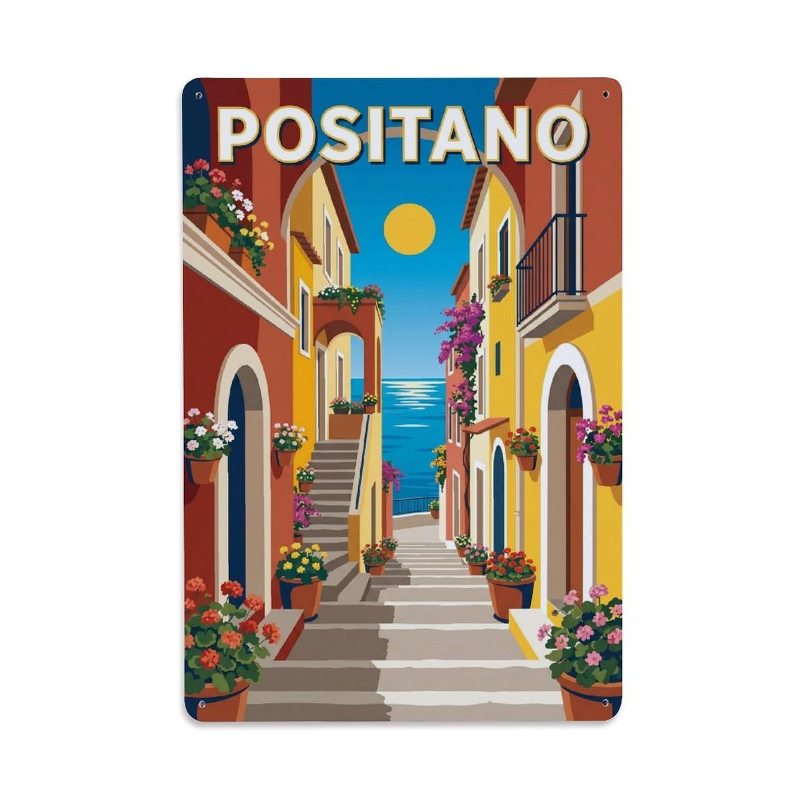 Vintage Travel Positano Italy Charming Metal Tin Sign Plaque Wall Decor for Cafe, Club Bar, Office, Garden Metal Poster 8x12Inch