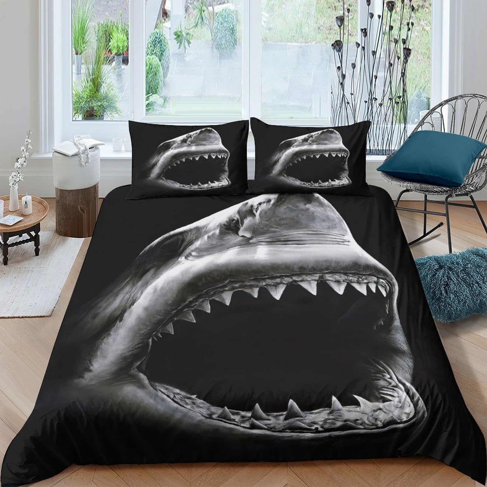 Ctjqhvkz Style-1 3D Printed Shark Ocean Fitted Sheet Microfiber Soft Breathable Predator Bed Cover For Bedroom Dorm Decor Single（135X200cm）