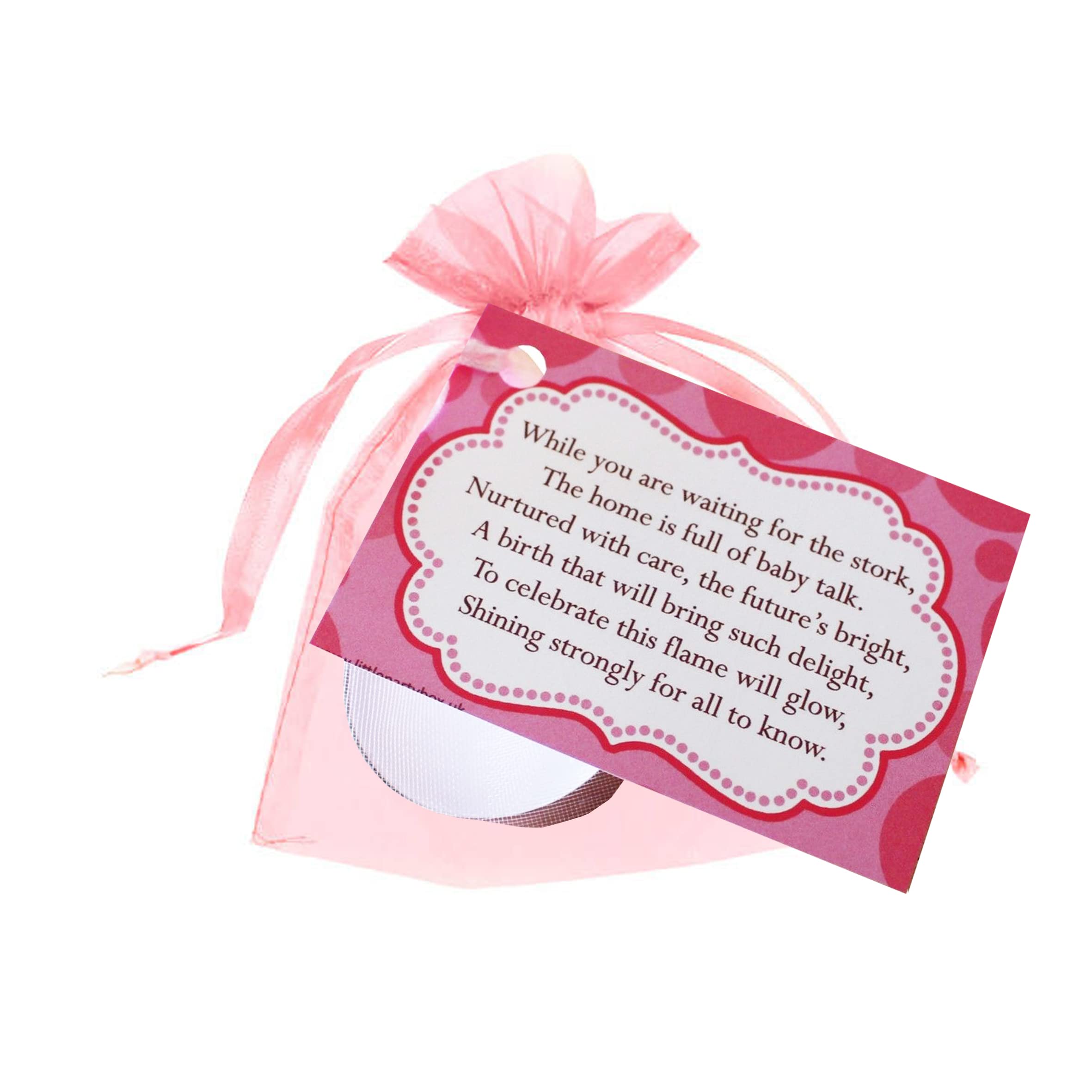 Lovely Little Things Baby Shower Candle Favours for Guests, 20 Pack Pink Tealight Candles with Organza Bags & Poem Cards