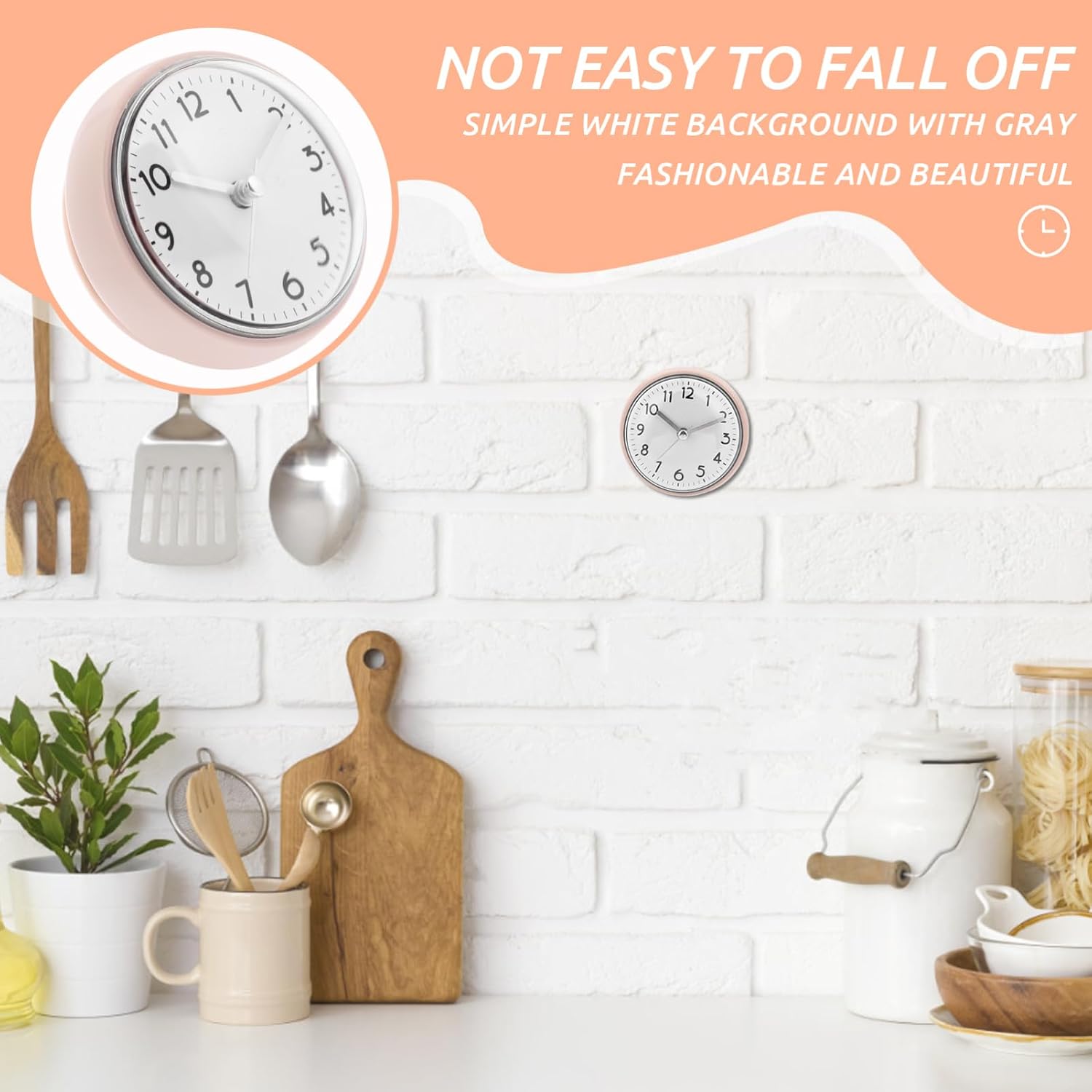 VOSAREA Cup Wall Clock Bathroom Display for Shower Kitchen Toilet Lightweight Decorative Clock Easy to Install Fog Design No Battery Included