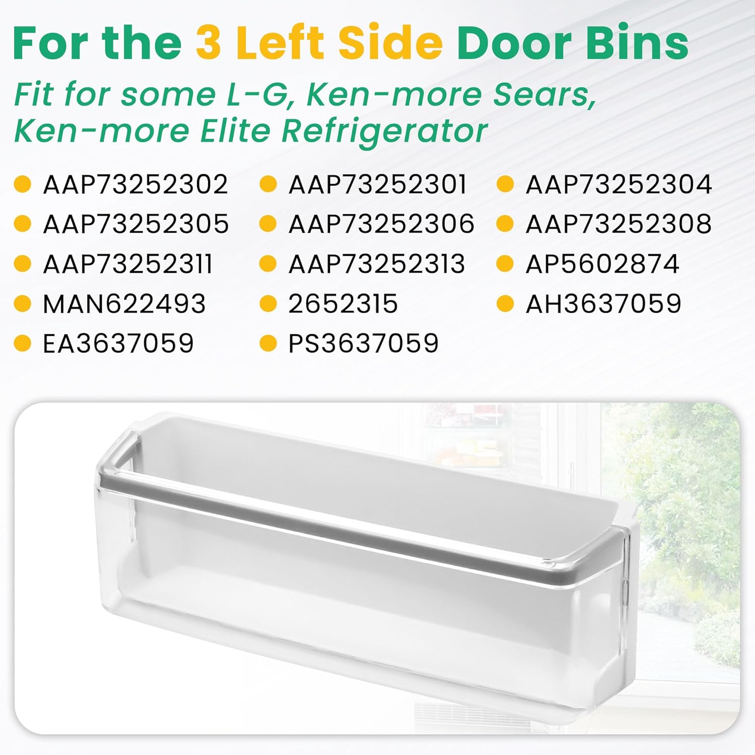 2 Pack AAP73252302 Refrigerator (Left) Door Shelf Bin Replacement AAP73252306 Compatible with L-G, Ken-more Sears, Ken-more Elite Door Shelf Basket Assembly - 1 Year Warranty By Fetechmate