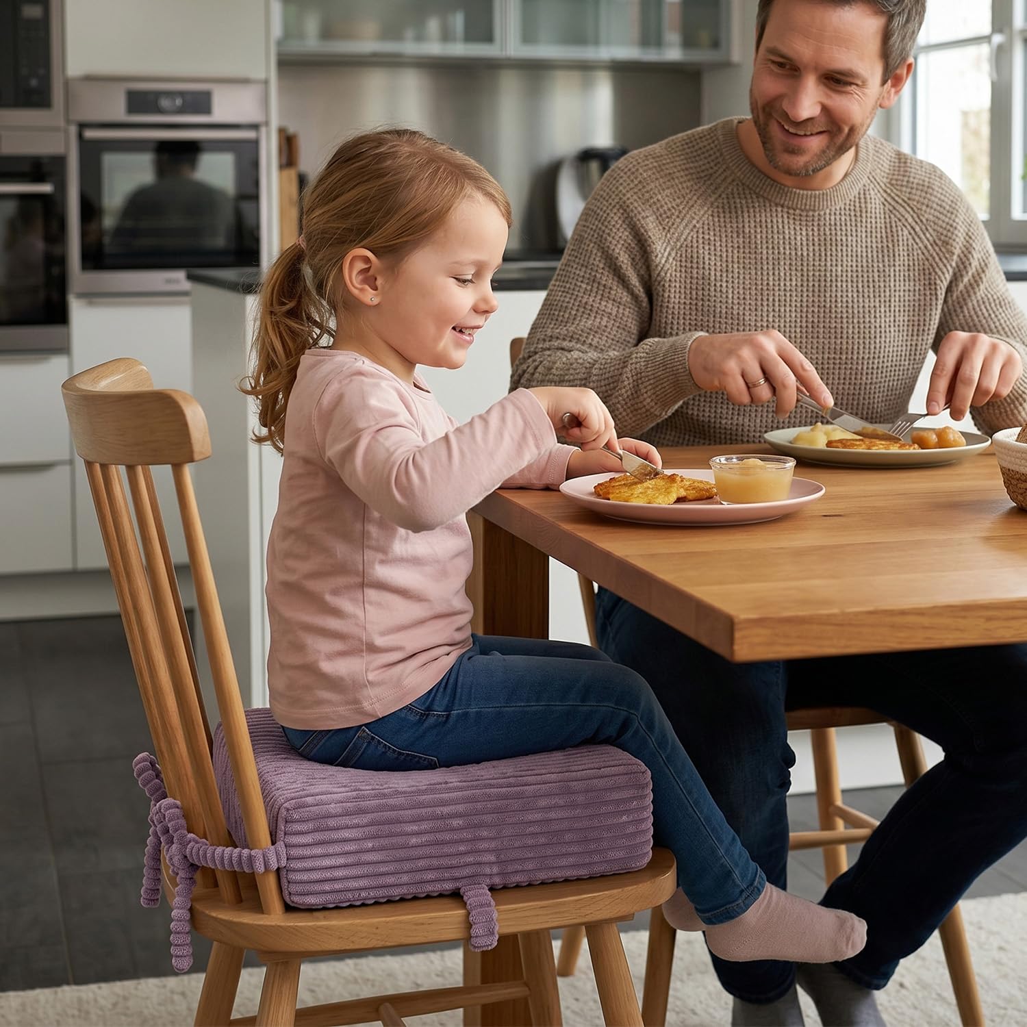KiddyMoon Sitzerhöhung Für Kinder, Sitzkissen Für Kinderstuhl Mit 10 Cm Höhe, Waschbarem Bezug Und Bindebändern, Violett