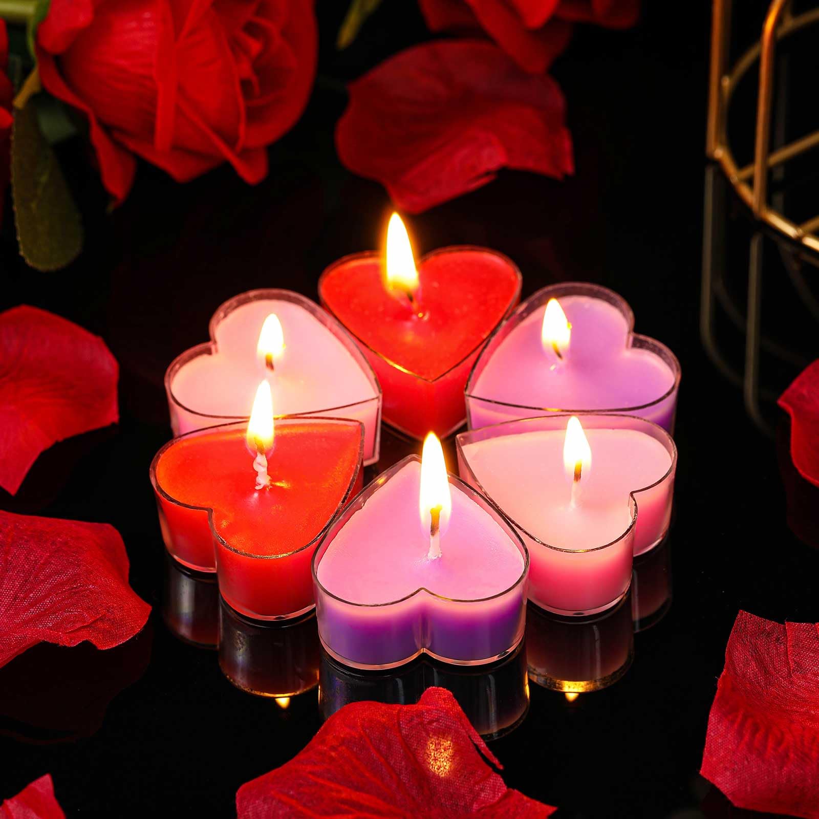 Tisancy 6 Pcs Low Temperature Candles, Romantic Heart Candles Body Safe Wax Low Heat Smokeless Unscented Tea Lights for Anniversaries Decor(Red): Mixing Colors Heart