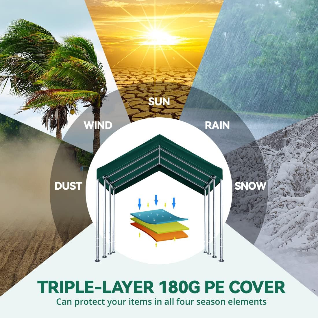 ADVANCE OUTDOOR Adjustable 10x20 ft Heavy Duty Carport Car Canopy Garage Boat Shelter Party Tent, Adjustable Peak Height from 9.5ft to 11ft, Green