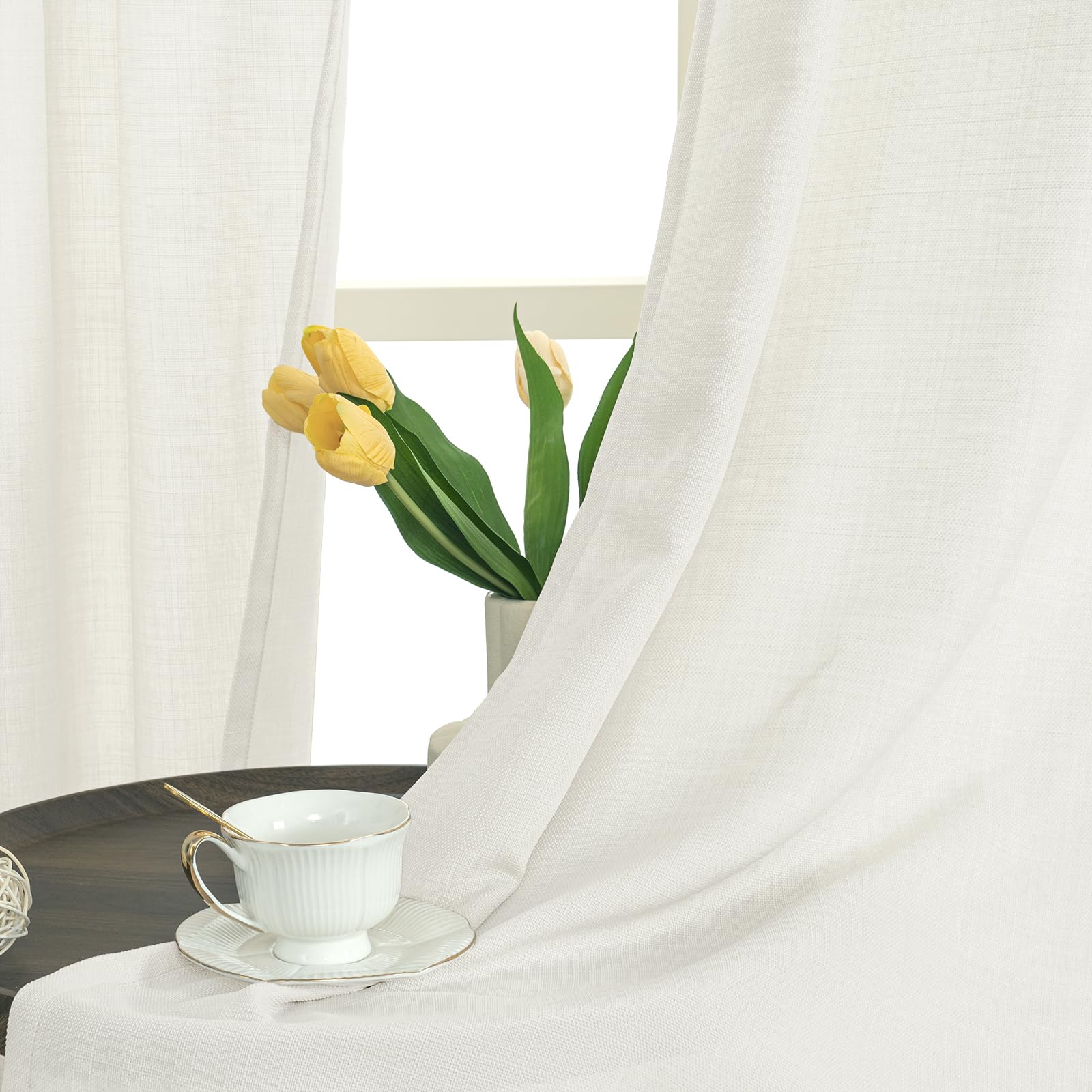 LAMIT Tende In Finto Lino Bianco Semitrasparenti - Set 2 Pannelli 96x160 Cm, Con Occhielli, Per Camera Da Letto