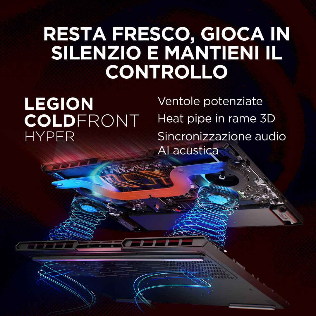 Lenovo Legion Pro 5 Gaming Laptop - Display IPS WQXGA 16" 240Hz, NVIDIA GeForce RTX 5070 8GB, AMD Ryzen 9 8945HX, RAM 32GB, SSD 1TB, Windows 11 Home, Tastiera RGB italiana - Eclipse Black