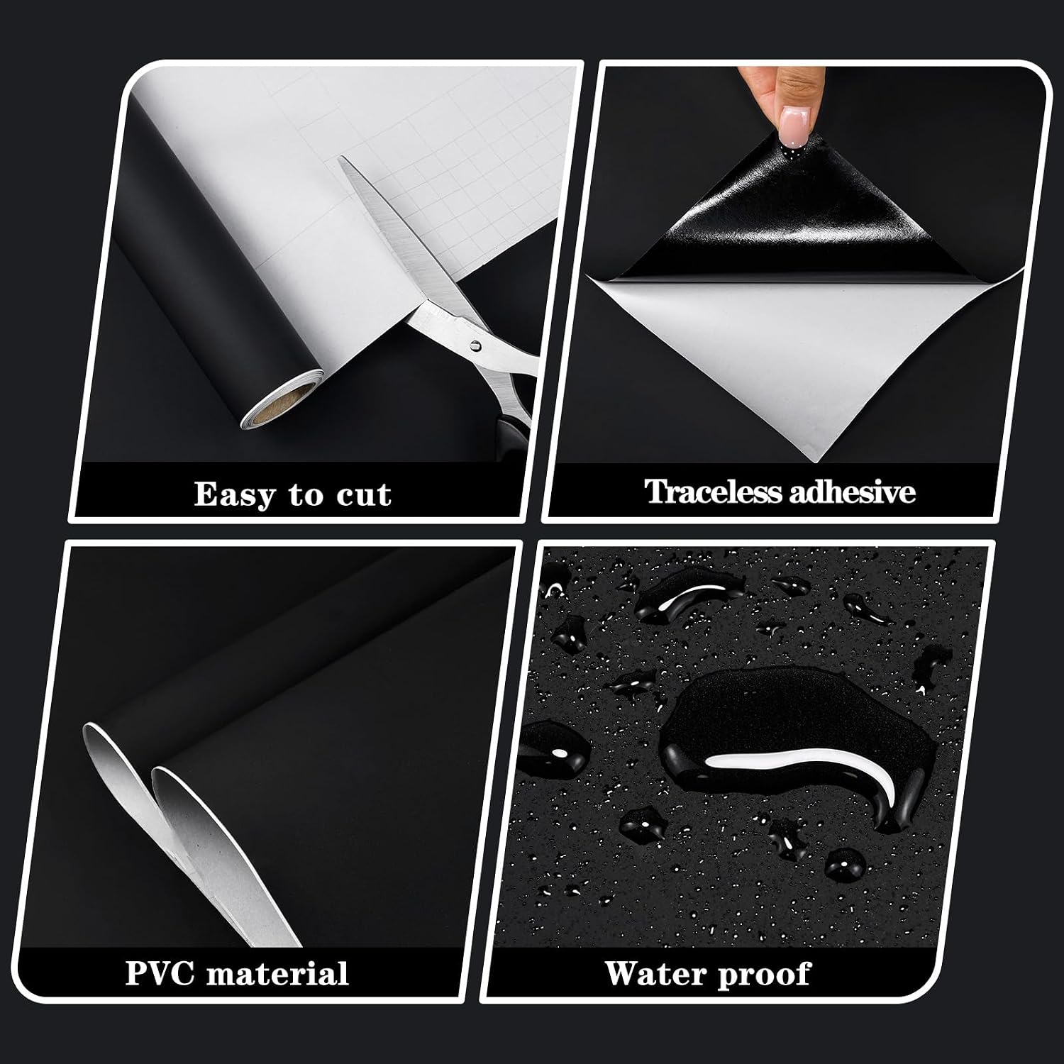 Black Wallpaper Peel and Stick A Set of 15.7" x 1181" Dark Black Contact Paper Renter Friendly Removable Waterpoof Self Adhesive Wall Paper Modern Solid Color Wallpaper for Bedroom,Kitchen,Cabinets