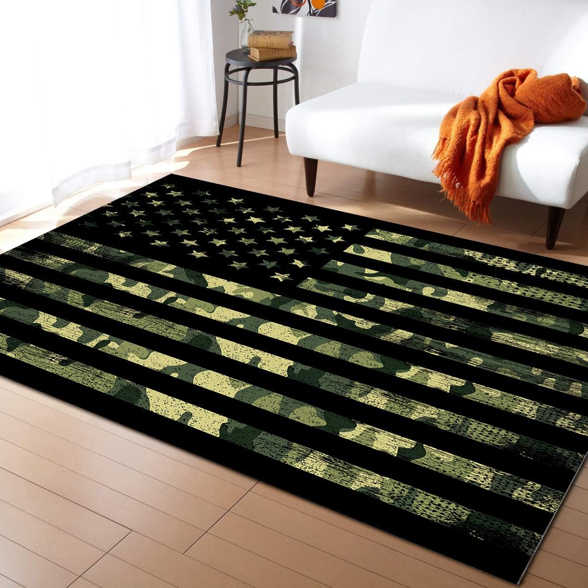 US Flag Indoor Modern Contemporary Area Rug, Independence Day Green Camouflage Themed Ultra Soft Non-Shedding Carpet Floor Mats Stain Resistant Living Room Bedroom Area Rugs Washable 2'7"x5' 2'7"x5' Camouflage