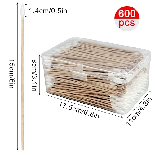 Miniatura 3 de 600 hisopos de algodón con puntas de precisión de 6 pulgadas, bastoncillos de algodón largos de madera puntiagudos con estuche, aplicadores de punta