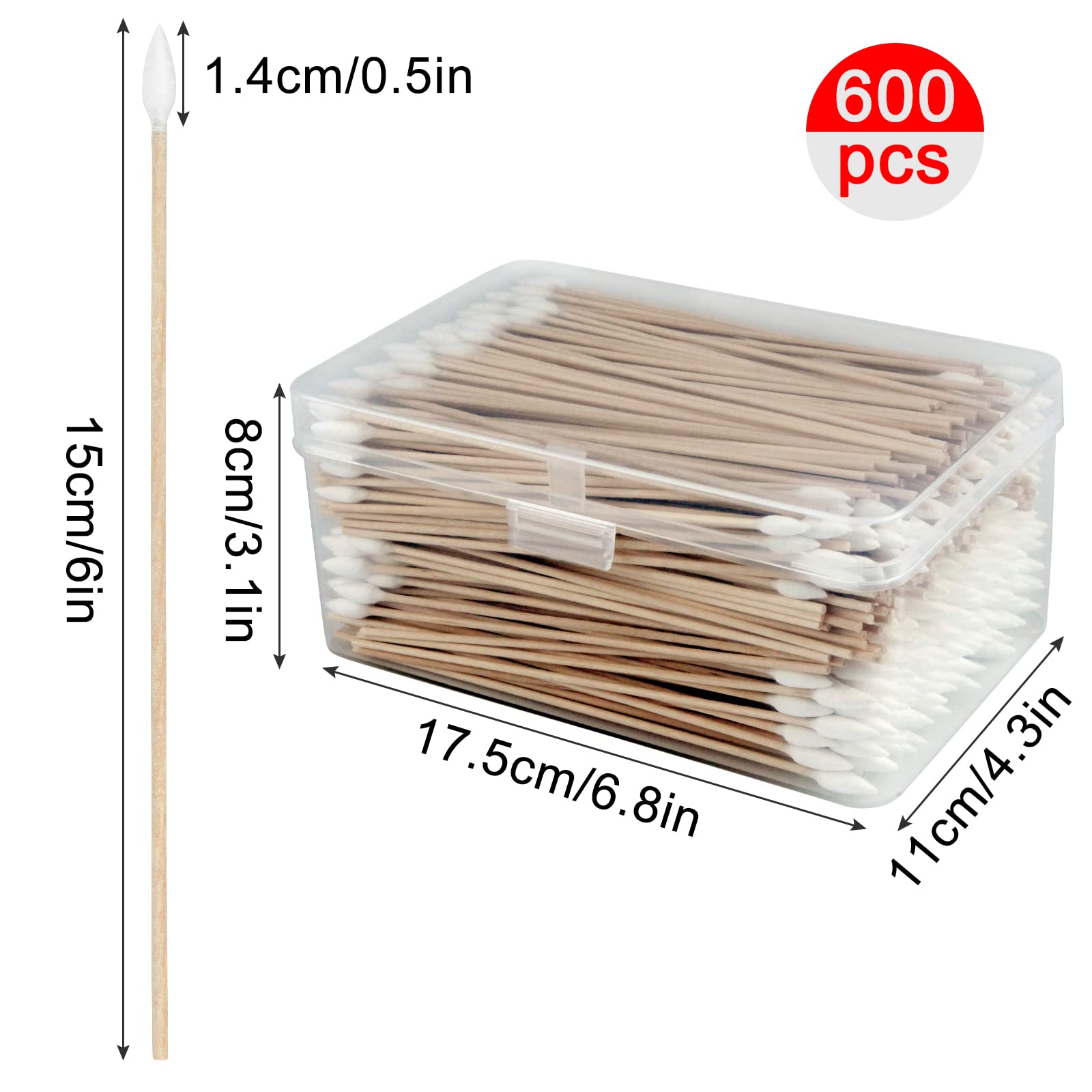 15,2 cm Präzisionsspitzen Wattestäbchen – langer Holzstab, Wattestäbchen mit Hülle – Applikatoren mit Wattespitze für Make-up, Reinigungspistole, Elektronik, schwer erreichbare Stellen