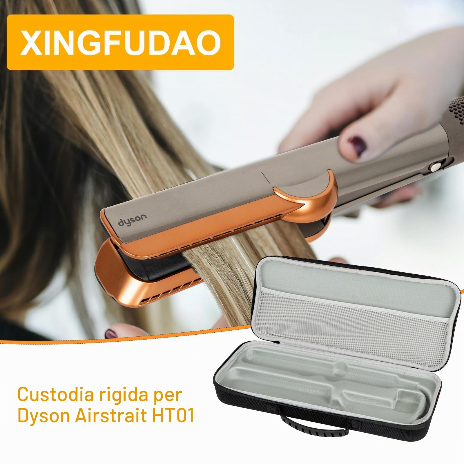 XINGFUDAO Custodia rigida per piastra per capelli Dyson Airstrait HT01 – impermeabile, antigraffio e organizzata per accessori Power