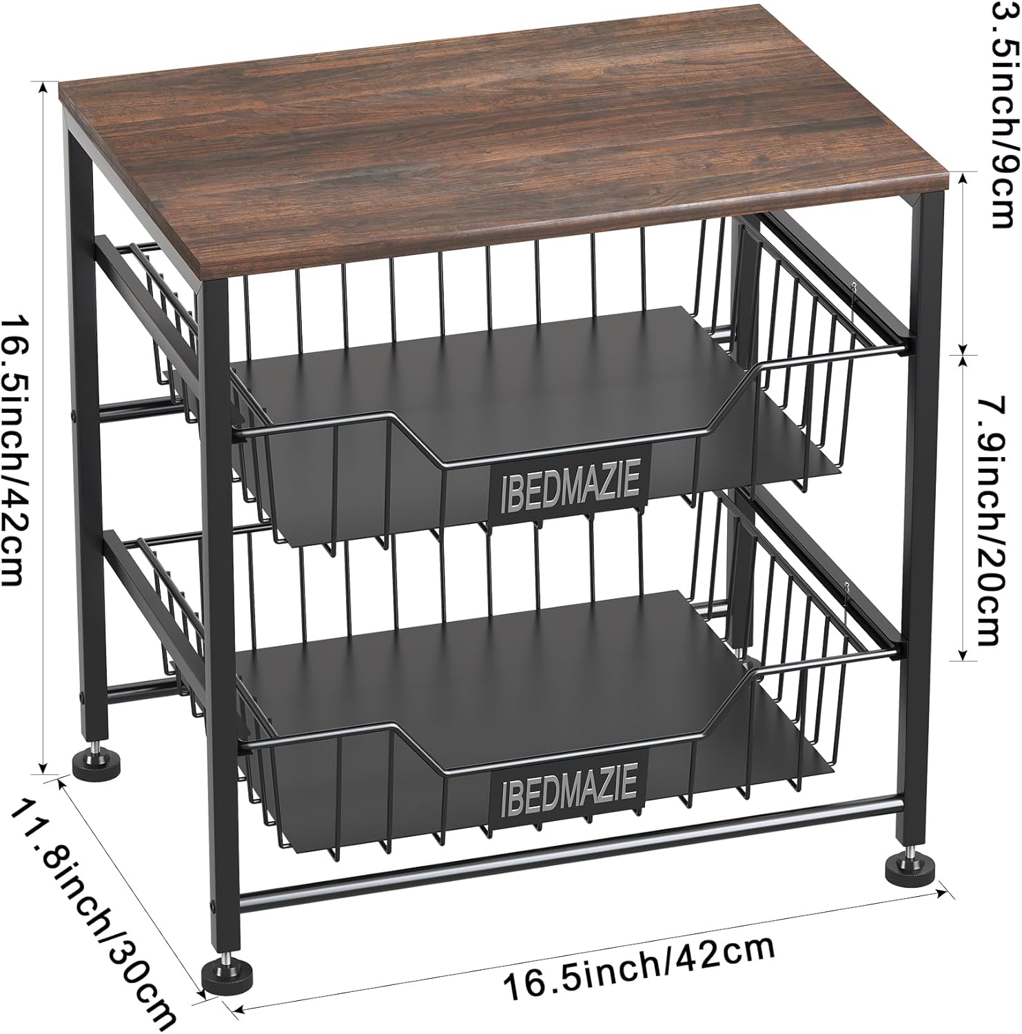 Metal Storage Organizer with Drawers,Fruit Basket for Kitchen,3 Tier Organizer Used for Wardrobe,Office,Storage,Bathroom,Bedroom,Adjustable Feet,Easy Assembly (Black)