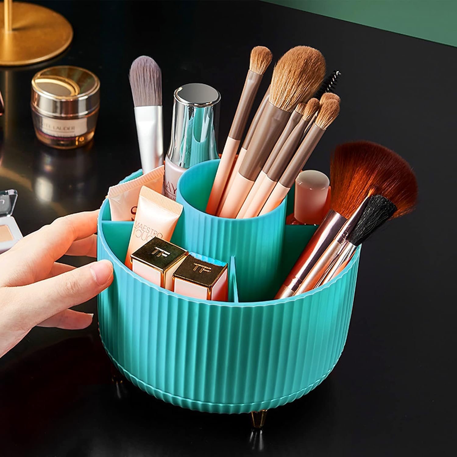 Diesisa 360 Rotating Makeup Brush Organizer With 5 Sections