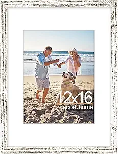 decorUhome 12x16 Picture Frame, Display 8.5x11 Certificate with Mat or 12x16 Poster without Mat, Wall Mounting Photo Frame, Distressed White, 1 Pack