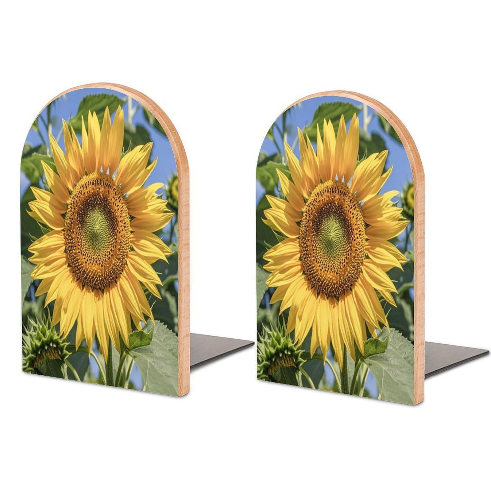 Sunflower Bookend for Shelves Unique Book End Sturdy Books Holder Heavy Duty Wooden Bookends Support Non-Slip Book Organizers Decorative Modern Bookend Holder for Home