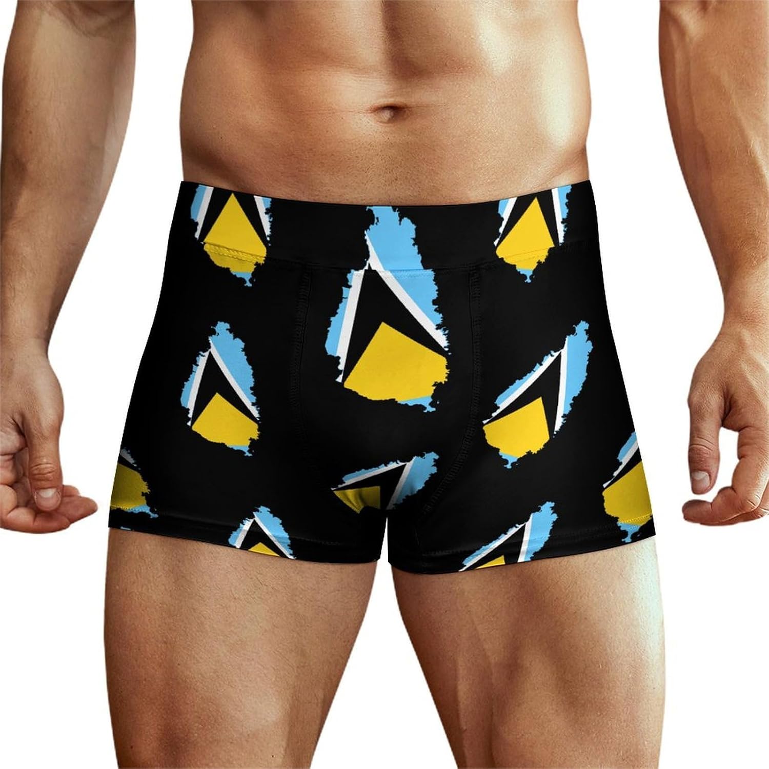 Flag,Map of Saint Lucia Men's Underwear Boxers Briefs for Men Stretch Shorts
