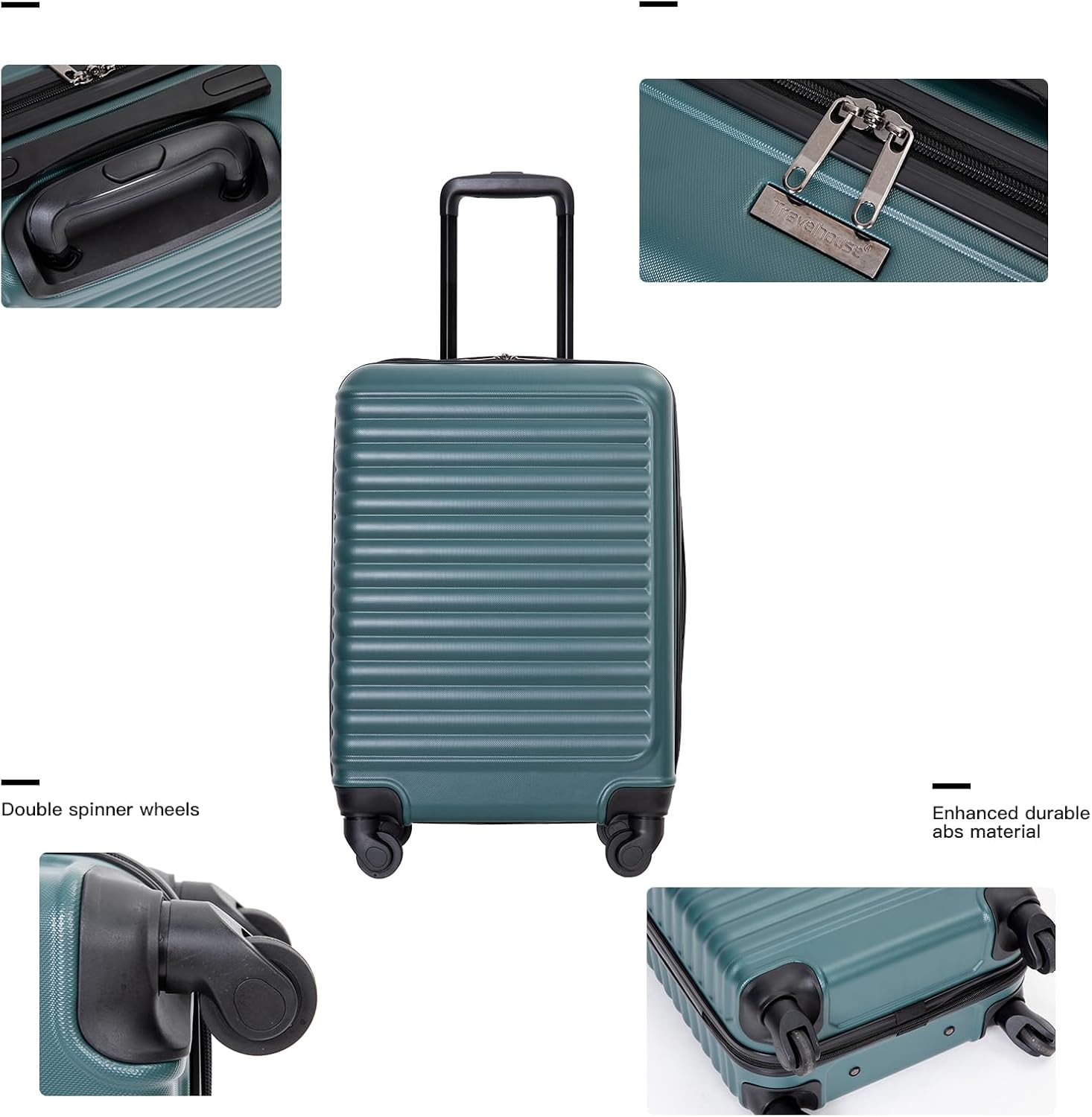 Travelhouse 16 INCHE Carry on Luggage with Spinner Wheel, TSA Lock (GREEN)