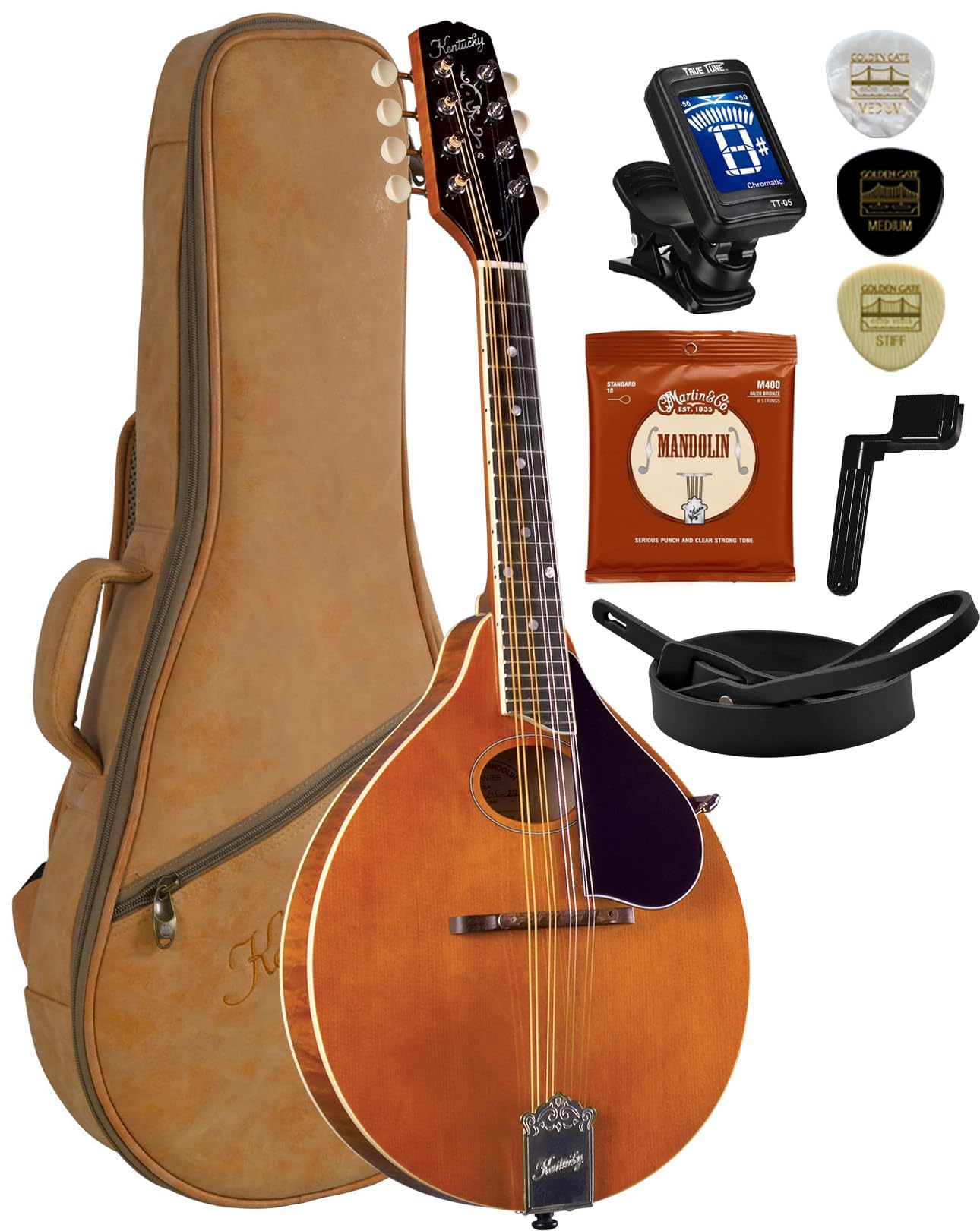Kentucky KM-272 Deluxe All-Solid Oval Hole A-Model Mandolin with Instrument Alley Bag, Tuner, Picks, Strap, Strings Bundle, Deluxe Package