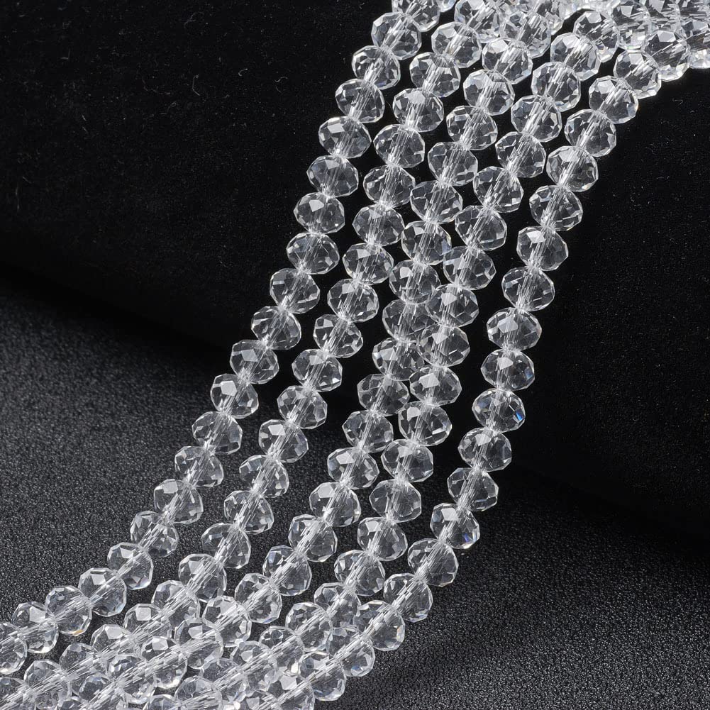 PandaHall 10 Strands 4mm Faceted Clear Crystal Glass Beads Rondelle Transparent Glass Spacer Loose Charms Beads Czech Crystal Beads for Jewelry DIY Craft Making Bracelet Necklace