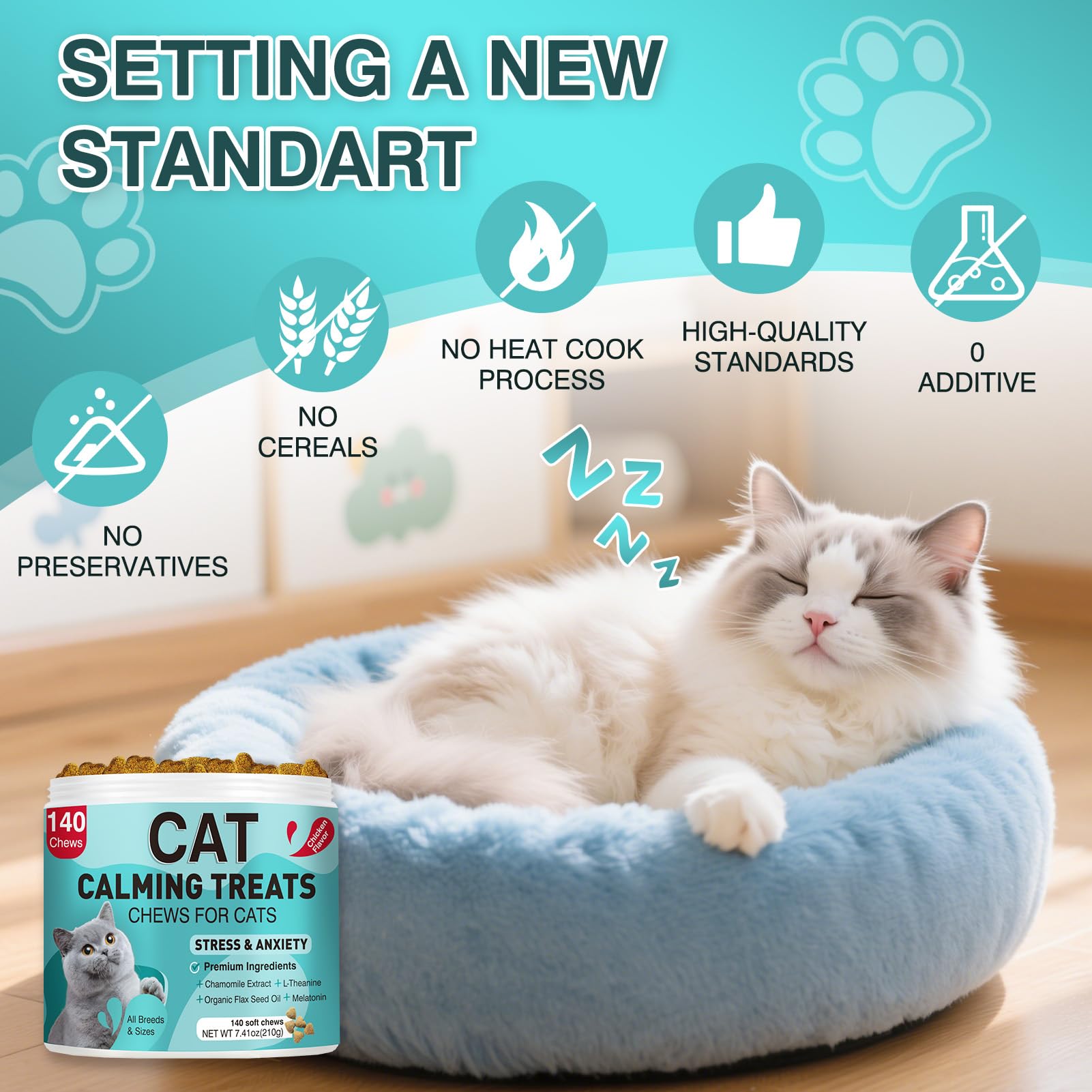 MNQAXZ Cat Calming Treats, 140 Soft Chews to Relieve Anxiety, Stress & Prevent Bites, Perfect for Travel & Veterinary Visits, Soothing Calming Care for Indoor Cats Chicken Flavor 7.41 OZ - image 5