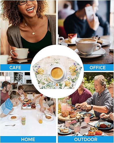 Miniatura 8 de Manteles individuales florales de primavera para mesa redonda, cocina, restaurante, juego de 4 manteles individuales de mesa redonda de margaritas