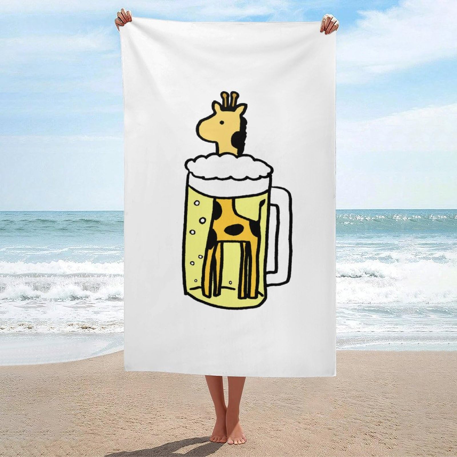 LEDFCVSU Beach Towel, Cute Giraffe And Beer Bath Towel, Absorbent Towel for Swimming, Sports, Travel