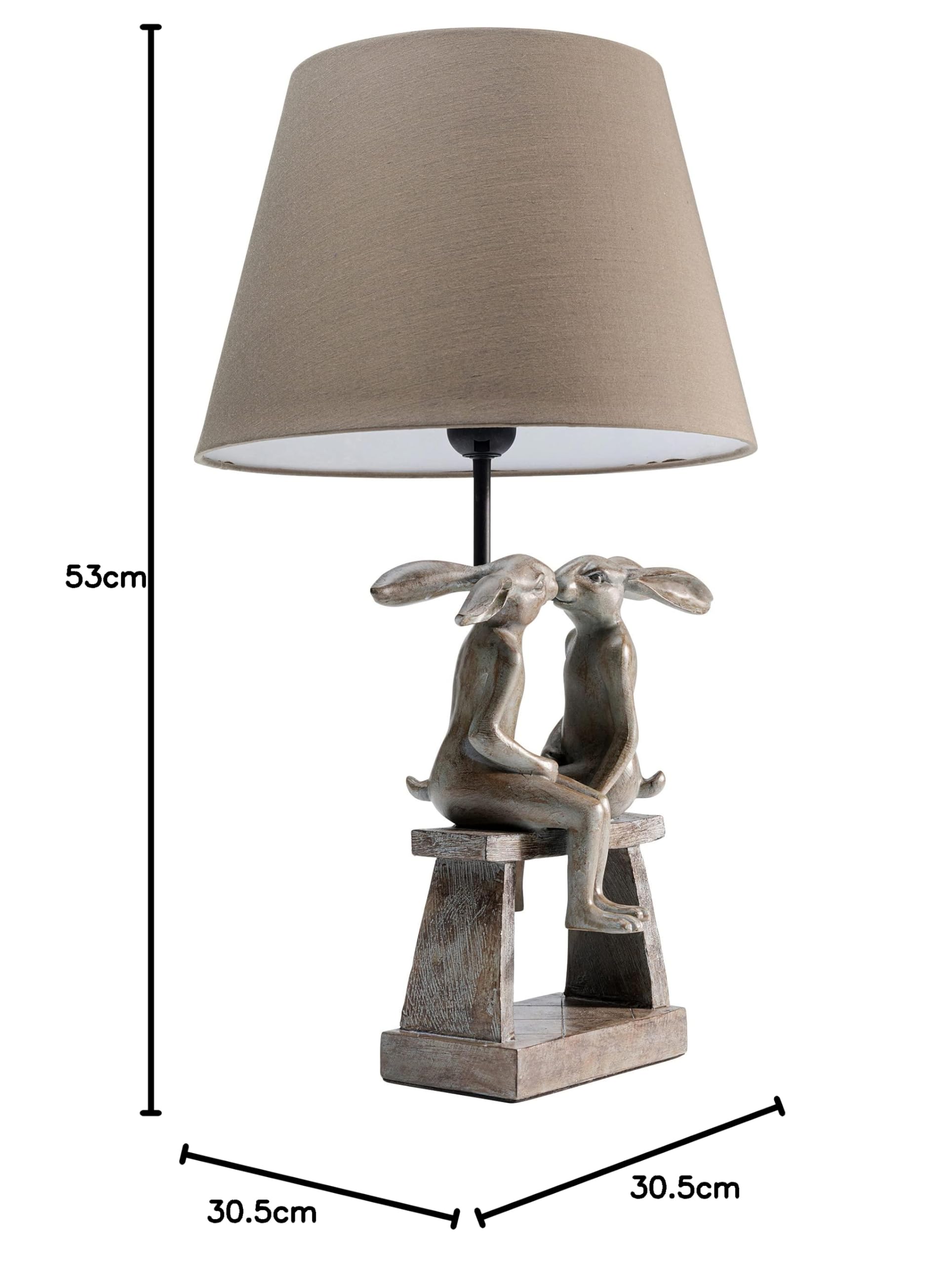 Kare Design Lampada da tavolo Animal Bunny Love, taupe, 53x31x31cm | motivo coppia di coniglietti, luce calda, stile vintage, shabby, casa campagna, lampadina non inclusa