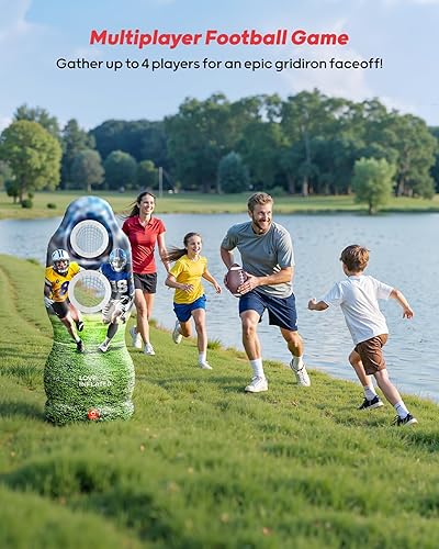 Miniatura 7 de QPAU Objetivo de fútbol inflable de doble agujero para niños y adultos, juego de lanzamiento de patio trasero de tamaño real con 4 bolas, marcador y