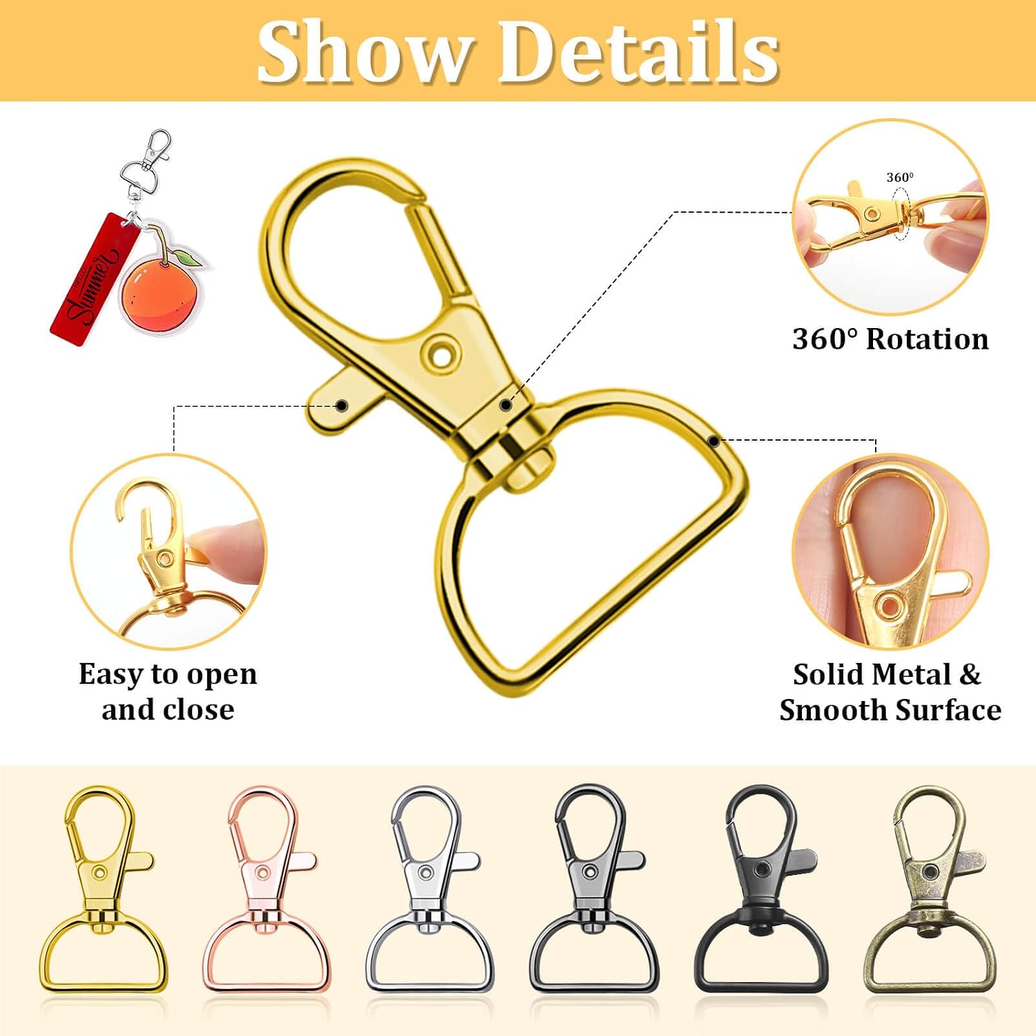  Keychain Bulk with Key Chain Swivel Hook D Rings and Slide Buckles for Handbag Purse Hardware Craft (3/4 Inch) thumbnail