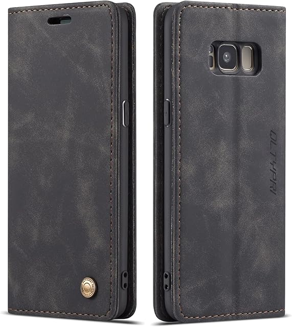 QLTYPRI Case for Samsung Galaxy S8 Plus, Vintage PU Leather Wallet Case Card Slot Kickstand Magnetic Closure Shockproof Flip Folio Case Cover for Samsung Galaxy S8 Plus - Black