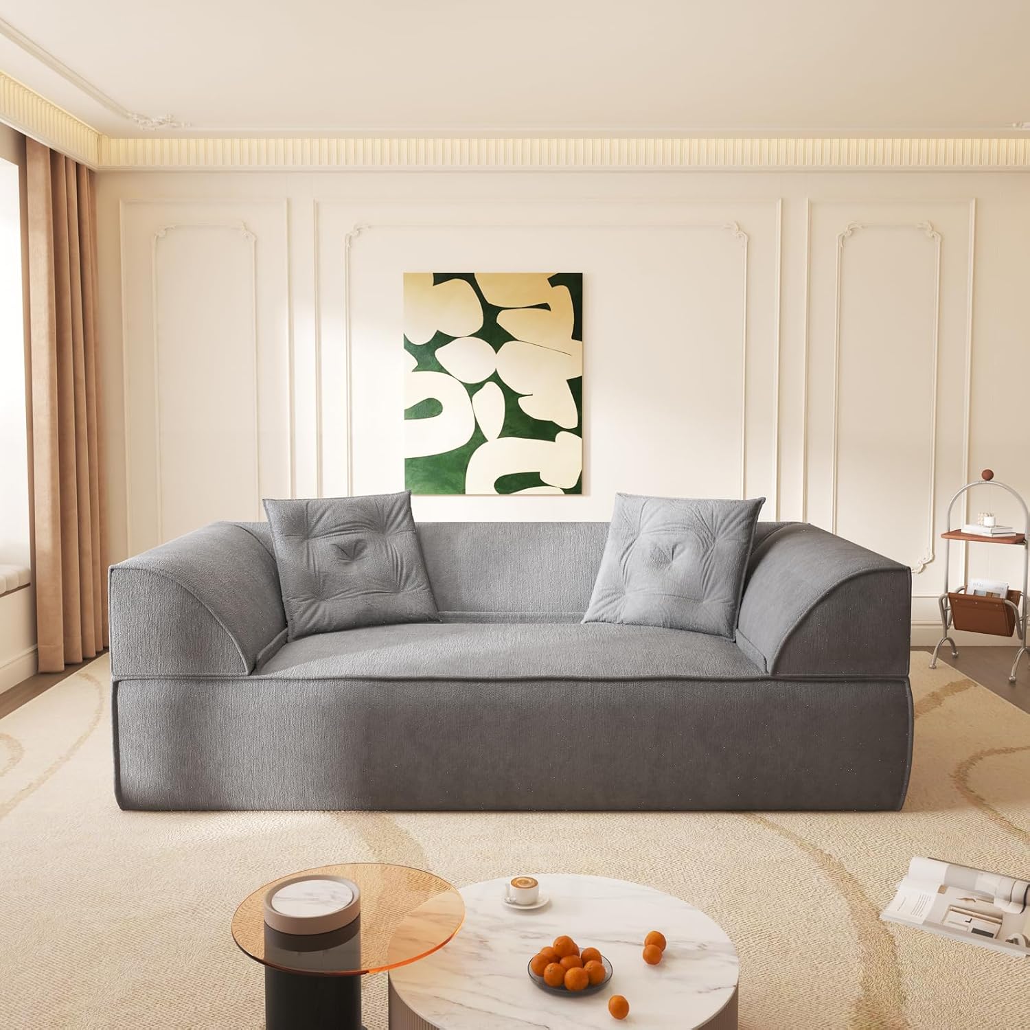 79.5" Convertible Sofa Bed, 3-in-1 Chenille Fabric Futon Sofa witn 2 Pillows for Living Room, Studio, Office (Grey)