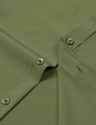 Miniatura 6 de ZEROYAA Camisa de vestir de ajuste regular para hombre, color liso, sin arrugas, manga larga, casual, para negocios, con botones, con bolsillo