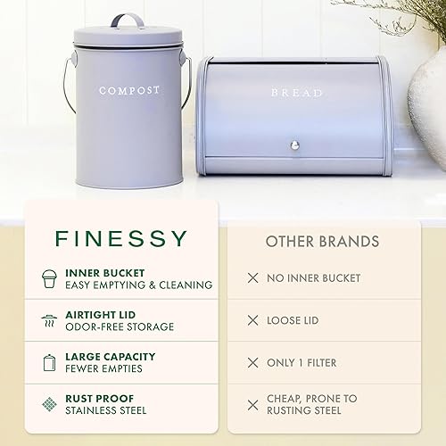 Miniatura 2 de FINESSY Indoor Compost Bin Kitchen Odorless with Lid for Composting Food Waste Bucket for Counters, Stainless Steel Kitchen Compost Bin Countertop