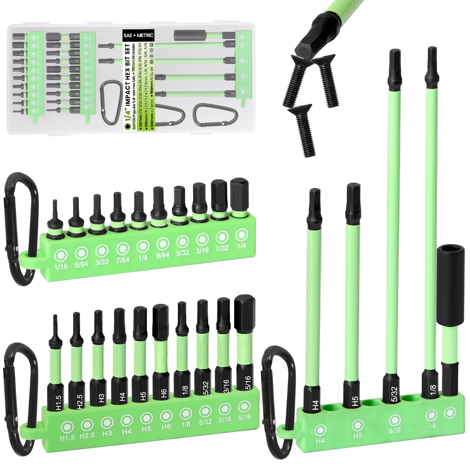 Impact Allen Key Bits Set, 25/50/100/150mm SAE & Metric Torsion Allen Bits — image 1