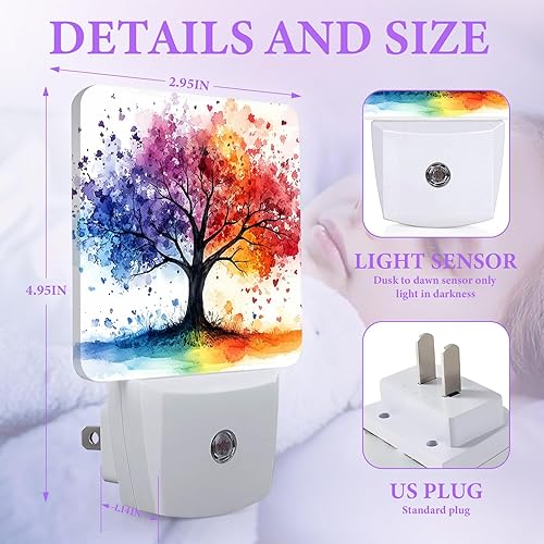 Miniatura 2 de Luz nocturna de árboles coloridos, luces nocturnas enchufables con sensor de atardecer a amanecer para dormitorio, baño y sala de estar, lámpara