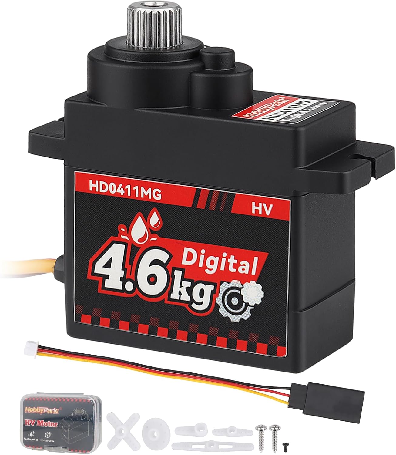 HobbyPark Waterproof Micro Servo Motor Metal Gear 4.6kg High Torque Mini Servo for FCX24 Axial SCX24 AX24 1/24 RC Crawler Car Upgraded Servos with JR to 1.25mm JST-MX ZH1.25 Plug Adaper Wire