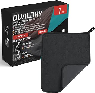 1x 40×60cm 600GSM Microfiber Car Drying Cloth || DUALDRY || Ultra Absorbent Double Woven Fabric for Car Details, Glass and Interior | 81 % polyester · 19 % polyamid · Djup och fin struktur · Upphängningsögla · Luddar inte · REACH