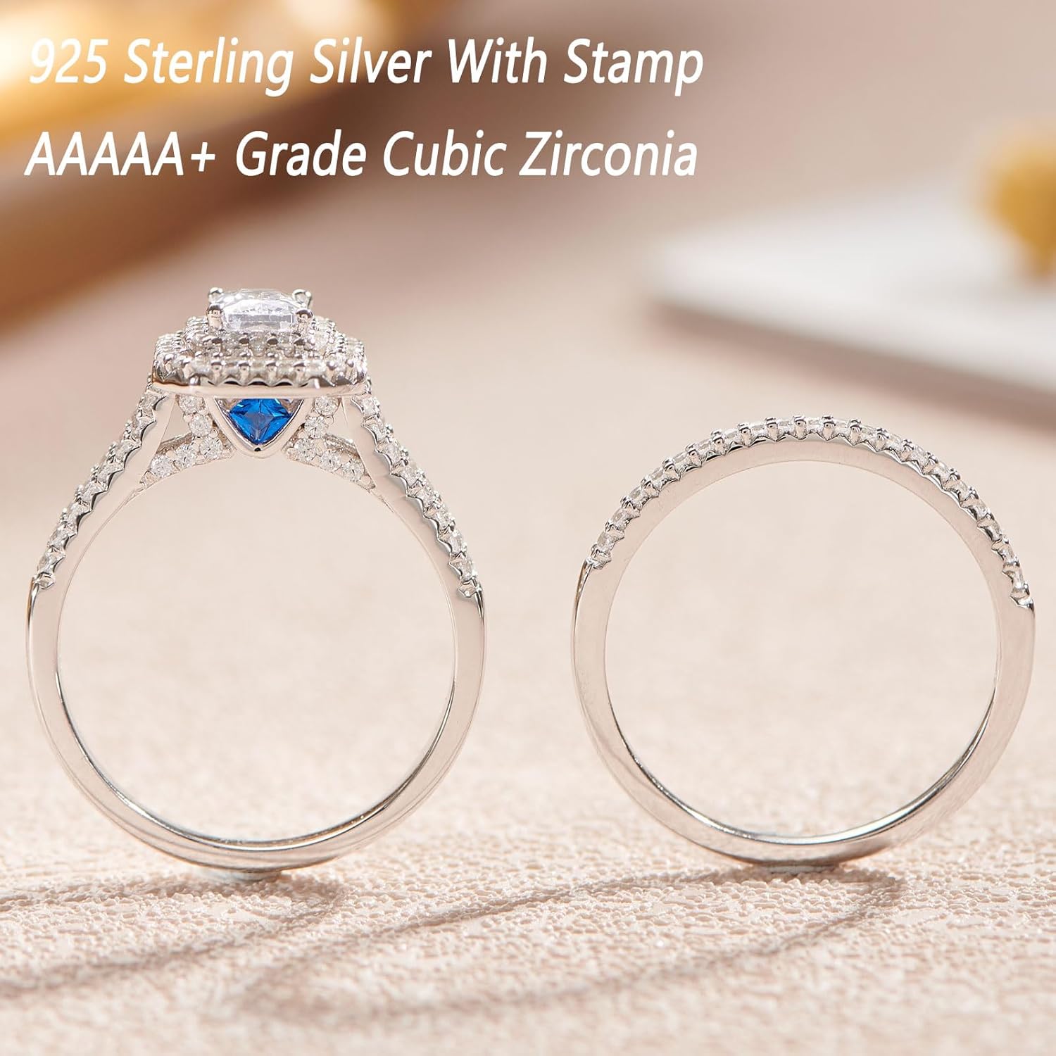 Wuziwen Emerald Wedding Rings for Women Bridal Sets 925 Sterling Silver CZ Cubic Zirconia Size 5-12 - Image 6