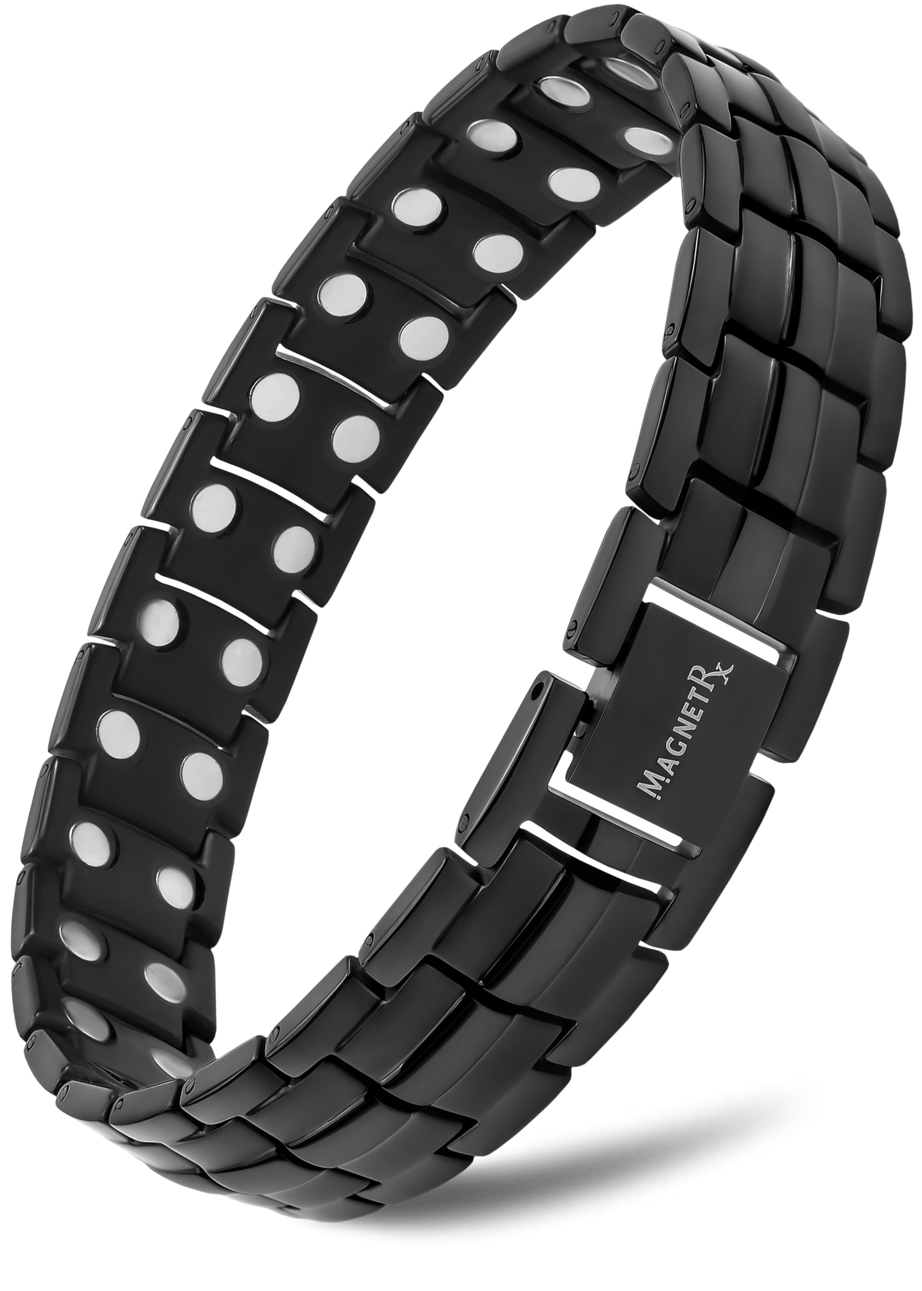 MagnetRX MagnetRX® Pulsera Magnética Ultrarresistente - Brazaletes Magnéticos de Acero Inoxidable para Hombres – Pulsera de Longitud Ajustable con herramienta de Medición para un Ajuste Perfecto (Negra)