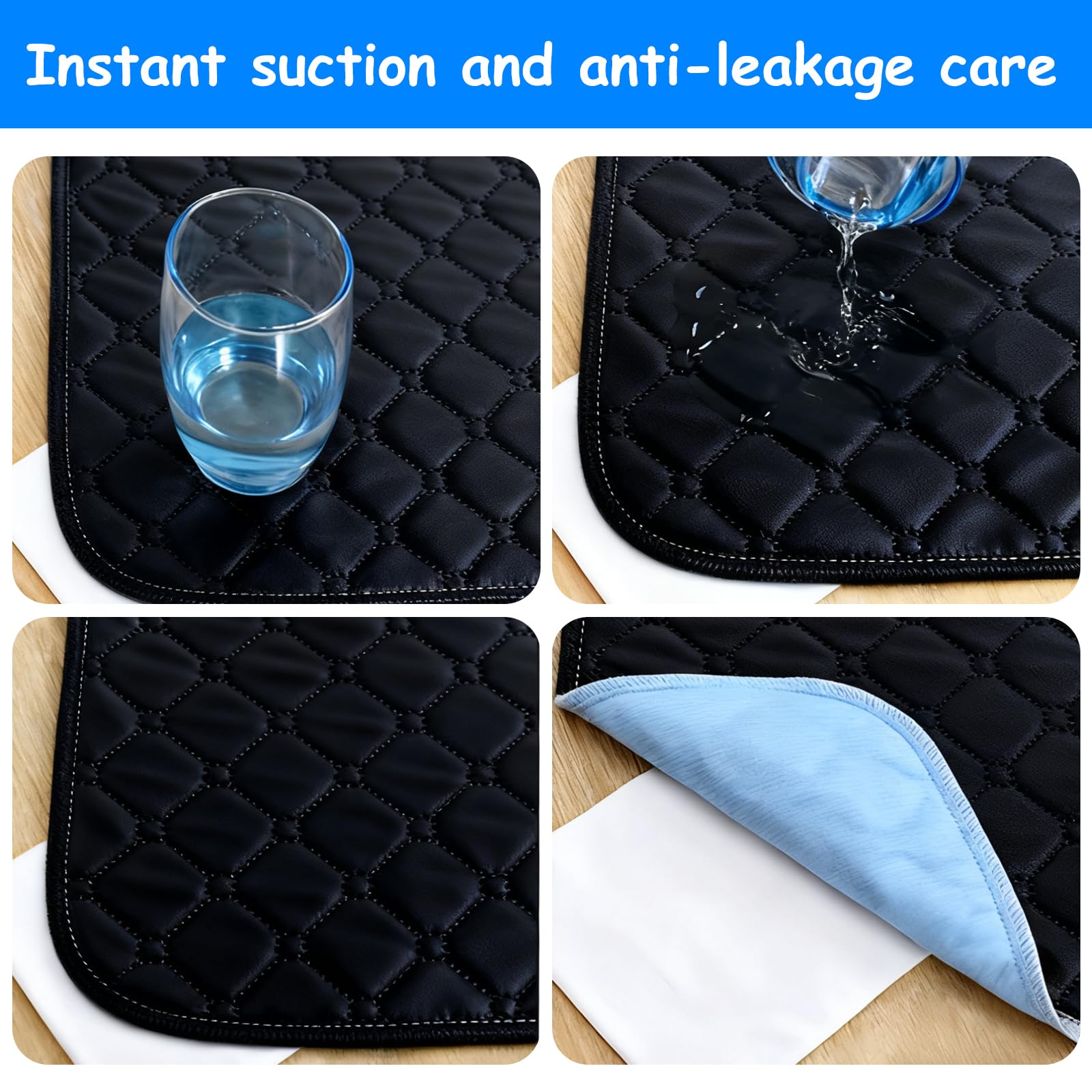 Lot de 3 Tapis d'Incontinence Lavables 50x50 cm Coussinets Incontinence Adulte Réutilisables Coussin de Protection Antidérapant pour Fauteuil Roulant, Lit, Canapé et Voiture