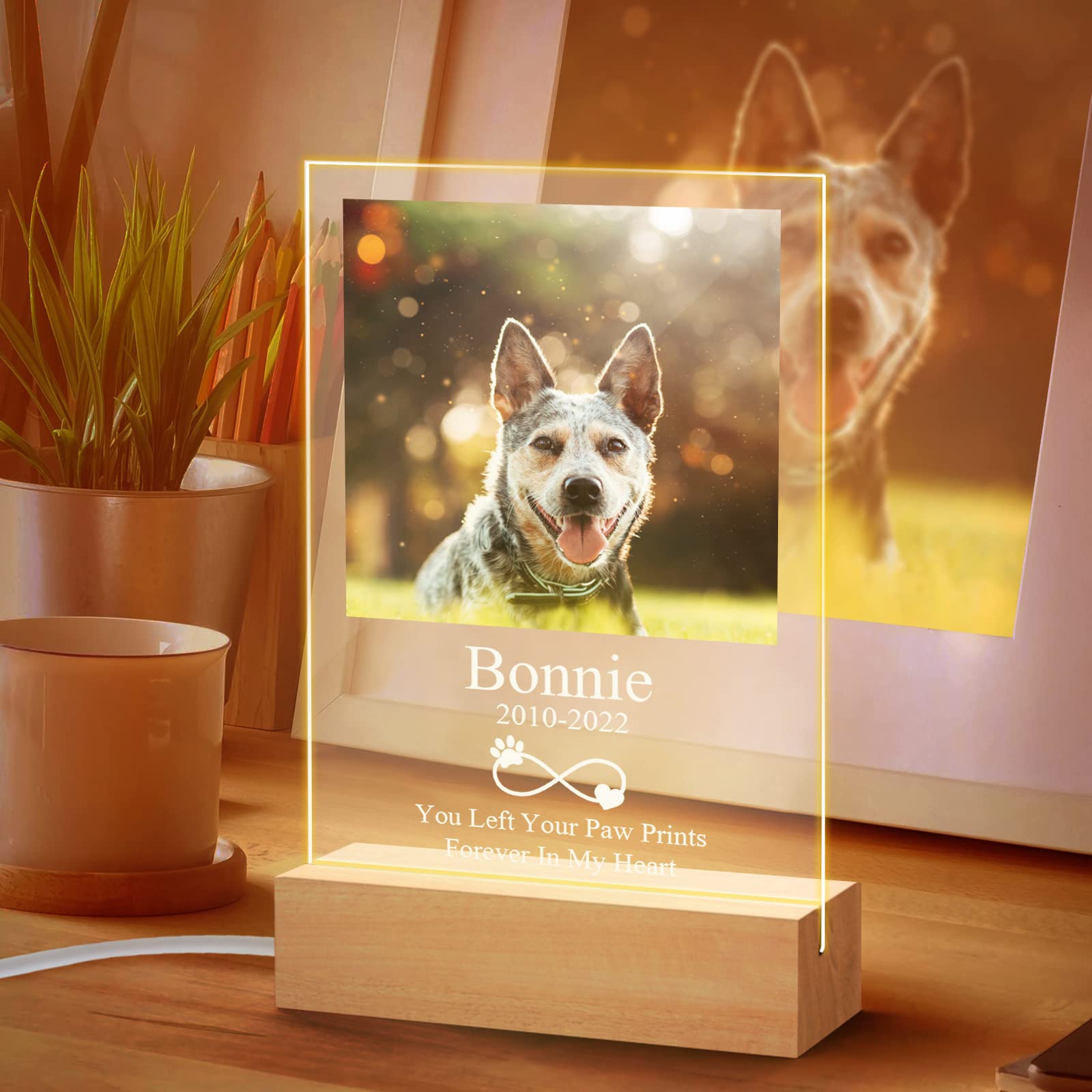 Personalized Dog Memorial Gifts Custom Photo Night Lights Pet Loss Gifts Dog Memorial Plaque Cat Memorial Photo Frame Sympathy Gifts with Picture Name Date - Keepsake Loss of Dog Cat Bereavement Gifts