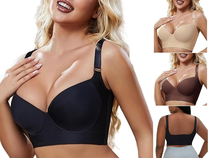 Tatumaie Shapedly Super Push Up Bra Smoothing Back Fat Bras with Support Plus Size Seamless Deep Cup No Wire Bra(34A-50E)
