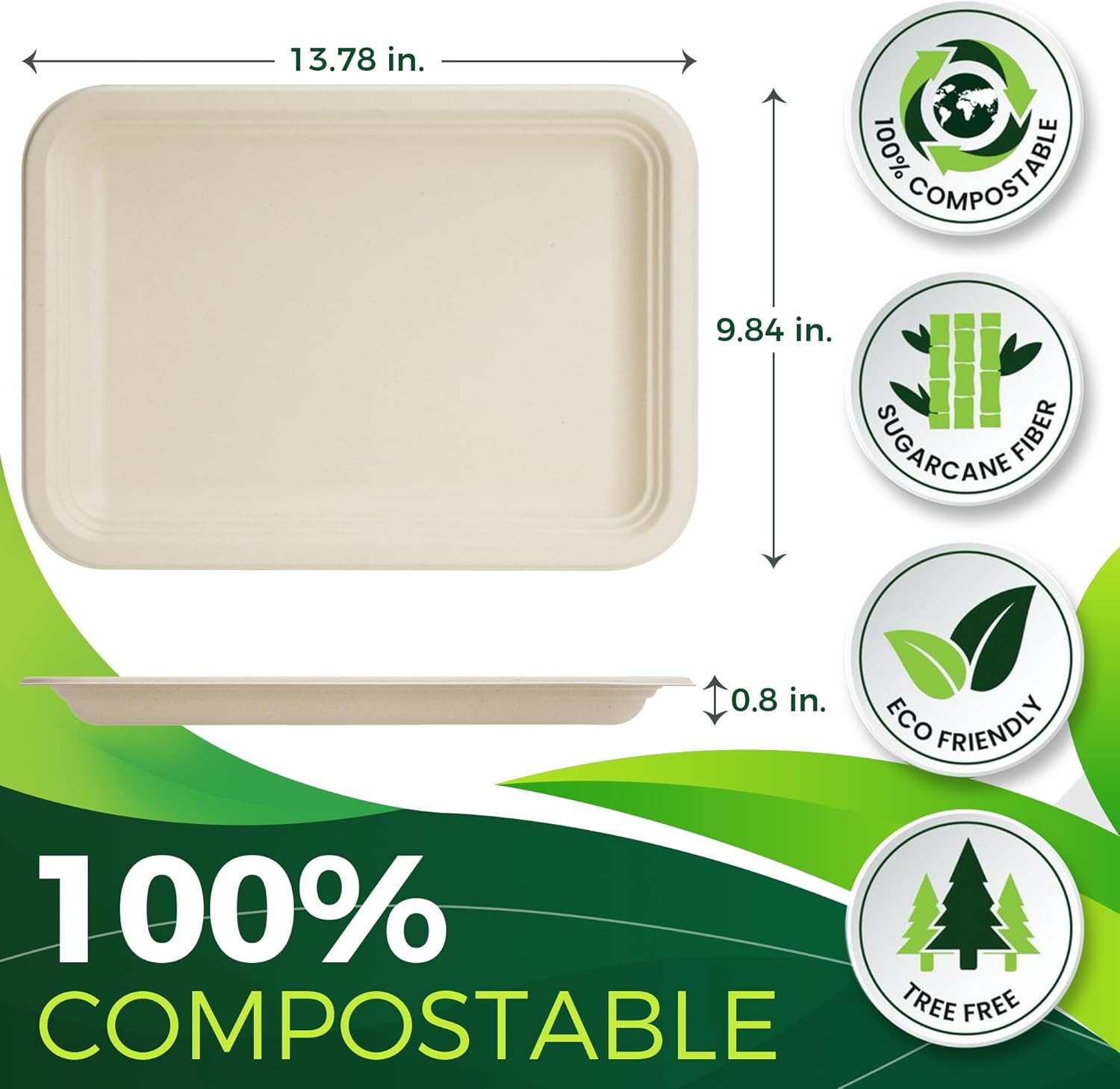 50 Pack Brown 14" Heavy Duty Disposable Rectangle Food Trays, Compostable Extra Large Paper Platter Plates Serving Crawfish, Lobster, Crab for Party, BBQ, Crawfish Boil Accessories