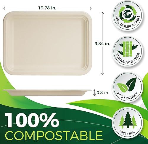 Miniatura 2 de Paquete de 50 bandejas rectangulares desechables de 14 pulgadas, platos de papel compostables extra grandes para servir cangrejos, langostas,