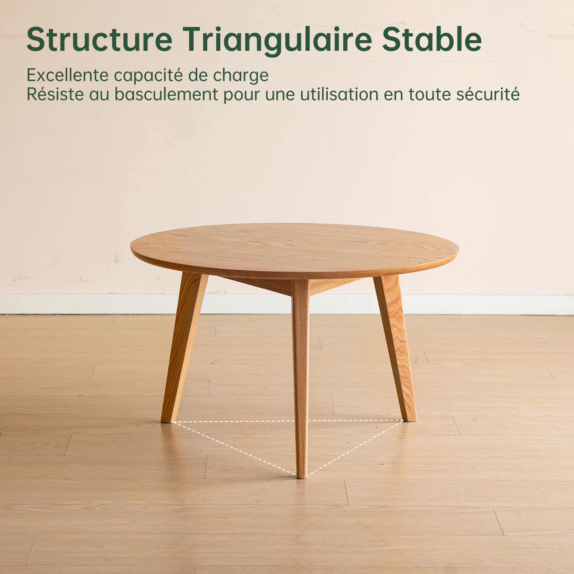 YESWOOD Table Basse Ronde en Chêne Massif, Style Moderne, Table d’Appoint pour Salon, Balcon, 60 x 60 x 35 cm, Chêne Naturel