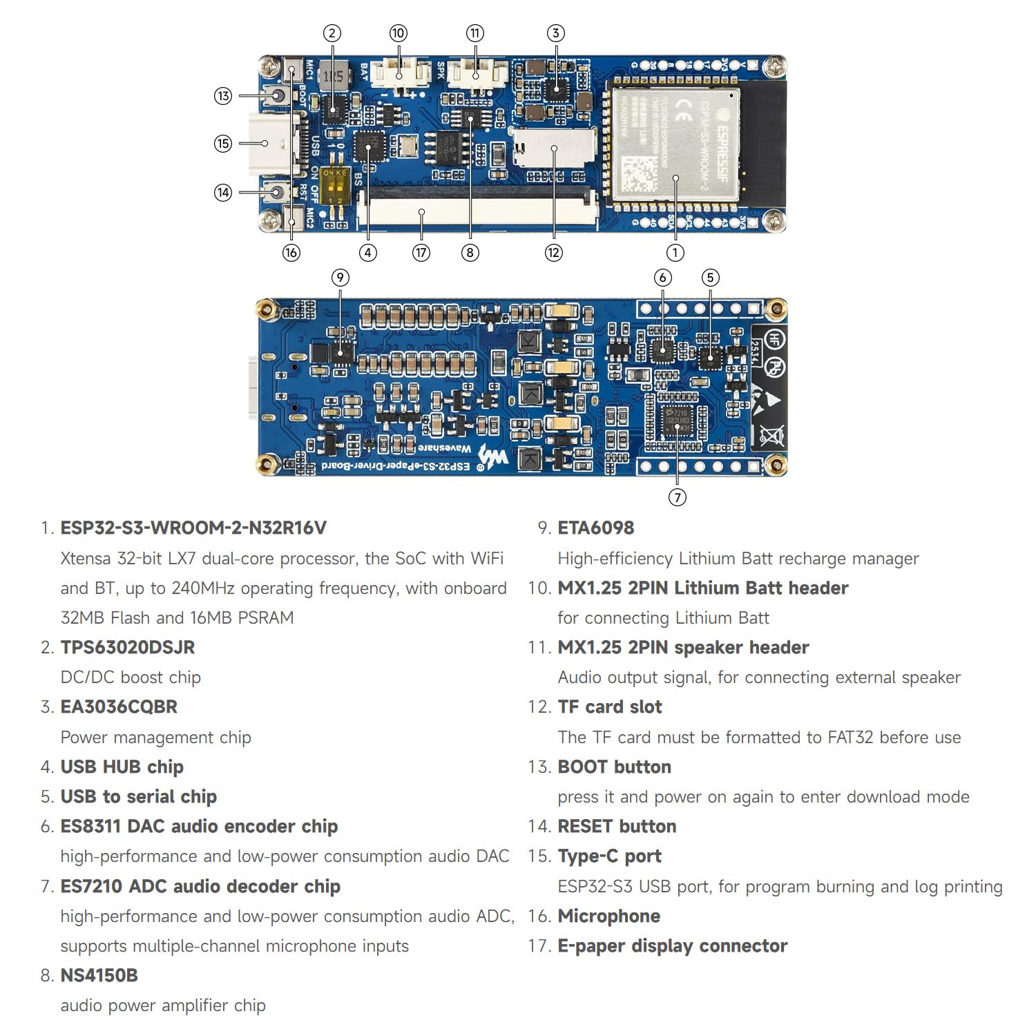Waveshare 13.3inch Full Color E-Paper Display with ESP32-S3 E-Paper Driver Board, Adopts E Ink Spectra 6 (E6) Technology, Onboard Audio Codec Chip, WiFi & Bluetooth Support