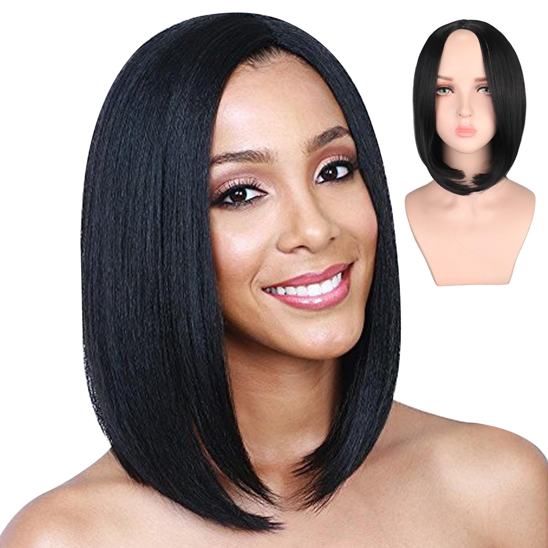 Eioflia Straight Short Bob Wig - Black Women's 13inch U Shape Wig with Breathable Human Hair
