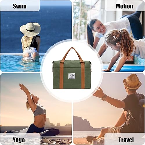 Miniatura 6 de Bolsa de viaje para artículos personales, bolsas de gimnasio expandibles, bolsas de lona para deportes y viajes de fin de semana, Verde, Grande